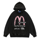 Men Hoodie Worn Looking Washed-out Letter Hooded Sweater Loose Spring and Autumn