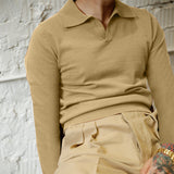 Men Sweater Men's Polo Shirt Casual Long Sleeve Solid Color Knitted