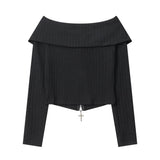 Women Long Sleeve T-shirt Long-Sleeve Zipper T-shirt Women's Autumn Short Top