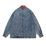 Men Denim Jacket Washed Do the Old Cowboy Coat Men's Ins Embroidered Lapel Shirt Jacket