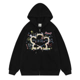 Men Hoodie Two-Way Zipper Woven Five-Pointed Star Cardigan Sweater