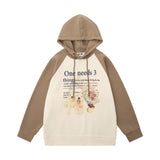 Men Hoodie Animal Print Dog Hooded Sweater Color-Block Raglan Sleeves