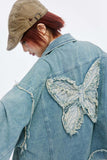 Unisex Jacket Autumn Butterfly Patch Denim Coat