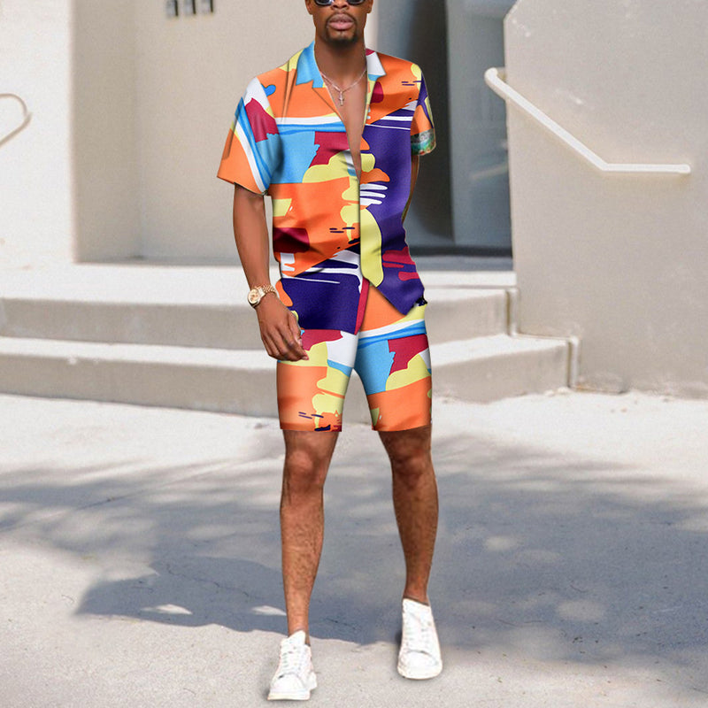 Men Co-Ords Printed Short-Sleeved Shorts Summer Casual Suit