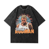 Men T Shirt Washed and Worn Vintage Print Short Sleeves T-shirt Men and Women