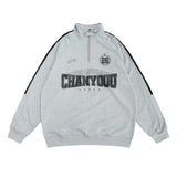 Men Hoodie Letter Embroidered Printed Mock Neck Hoodie