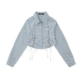 Women Long Sleeve Shirt Women's Plaid Long Sleeve Shirt Autumn Short Shirt