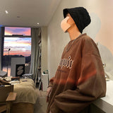 Men Hoodie Suede Sweater Men Spring and Autumn round Neck Vintage