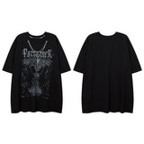 Men T Shirt Hip Hop Necklace Dark Short-Sleeved T-shirt Men and Women Loose Couple