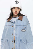 Unisex Jacket Fall Color-Blocking Lapel Denim Jacket Women's Clothing