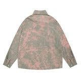 Men Long Sleeved T Shirt Plaid Tie-Dye Long Sleeve Shirt Men's Embroidery Lapel Shirt Coat Spring and Autumn