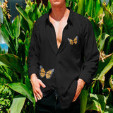 Men Shirt Spring and Autumn Leisure Printing Lapel Men's Shirt
