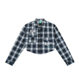 Men Long Sleeved T Shirt Plaid Letters Embroidered Shirt Coat Ins Leisure Cargo