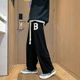 Men Sweatpants Spring and Autumn Straight Loose Letter Flocking Draping Mop