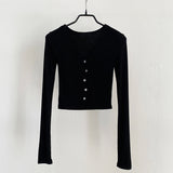 Women Long Sleeve Shirt Short V-neck Cardigan Base Shirt