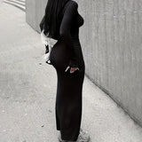Women Dresses Square Collar Long Sleeve Dress Long Dress