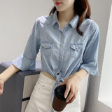 Women T-shirt Baggy Coat Women's Short Denim Jacket