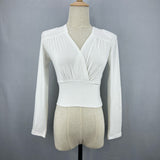Women Long Sleeve Shirt V-neck Long Sleeve Bottoming Shirt Slim Fit Slimming Waist Trimming Short