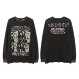 Men Long Sleeve Shirt Distressed Printed Loose Long Sleeves Male Couple Casual T-shirt