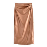 Women Skirt High Waist Slit Midi Skirt