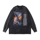 Men Long Sleeve Shirt Distressed Long Sleeve T-shirt Men and Women Oversize Casual Couple