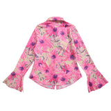 Women Long Sleeve Shirt Flare Sleeve Floral Shirt Women Autumn Hawaii Vacation Style