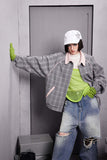 Unisex Jacket Fall Color-Contrast Check Vintage Jacket Women's Clothing