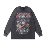 Men Long Sleeve Shirt Cartoon Printed Long-Sleeved Bottoming T-shirt Men and Women Washed Old