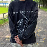Men T-shirts Vintage retro heavy washed old European and American hip hop men's and women's loose long-sleeved T-shirts