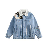 Unisex Jacket Winter Denim Lamb Wool Patchwork Cotton-Padded Jacket Women