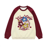 Men Hoodie Five-Pointed Star Flocking Embroidered Crew Neck Sweatshirt