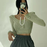 Women Long Sleeve Shirt U Collar Top Women's Short Long Sleeve Bottoming Shirt