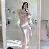 Women Long Sleeve Shirt Long Sleeve Cardigan Jacket Fishtail Skirt