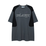 After Prom Shirt Summer Sports Gray T-shirt Men's Color Block Embroidery round Neck Short Sleeve