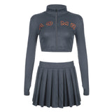 Women Co-Ord Set Casual Women's Top Pleated Skirt Suit Short Skirt
