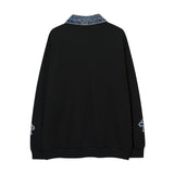 Men Hoodie Letter Patch Embroidered Lapel Sweatshirt