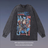 Men Long Sleeve Shirt Printed Long Sleeve Bottoming T-shirt Men and Women Retro Washed Distressed