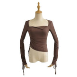 Women T-shirt Spring and Autumn Long Sleeve T-shirt Women's Short Bottoming Shirt Top