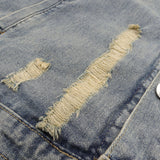 Men Denim Jacket Washed and Worn Denim Jacket Men's Loose Hole Denim Jacket