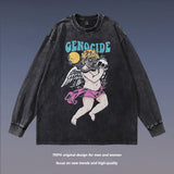 Men Long Sleeve Shirt Angel Print Washed Long Sleeve Bottoming T-shirt for Men and Women