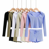 Women T-Shirt Hooded Long Sleeve T-shirt Shorts