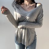 Women Long Sleeve Shirt Loose V-neck Bottoming Shirt Spring and Autumn