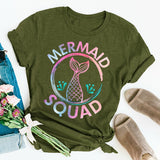 Colorful Mermaid Squad Print T Shirt Women Short Sleeve