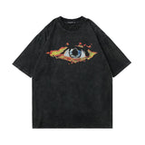 Men T Shirt Worn Looking Washed-out Short-Sleeved T-shirt Men's Fashion Brand Hip Hop Print Loose