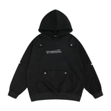 Men Hoodie Letter Embroidered Shoulder Pad Decorative Hooded Sweater