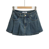 Women Skirt Denim Autumn Vintage Distressed A- line Skirt