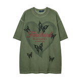 Men T Shirt Vintage Heart Graffiti Fashion Brand Half Sleeve T-shirt Men and Women