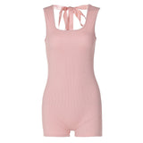 Women Jumpsuit Backless Slim Fit Lace-up Short-Sleeved Jumpsuit