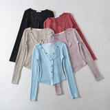Women T-Shirt Knitted Bottoming Shirt Women's Summer Slim Fit Long-Sleeved T-shirt