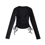 Women T-shirt Spring and Autumn Slim Fit Square Collar Long Sleeve T-shirt Women's Short